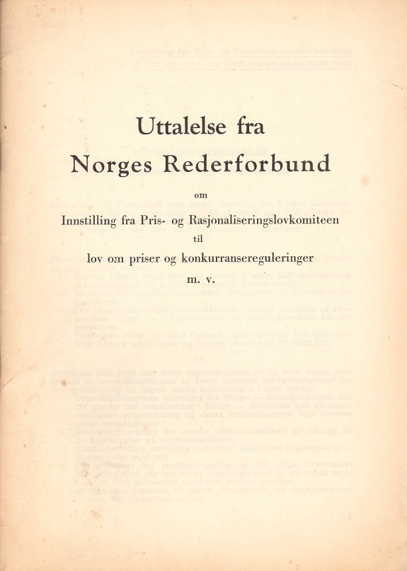 Uttalelse fra ... om innstilling fra Pris- og rasjonaliseringslovkomiteen til lov om priser og konkurransereguleringer m.v.
